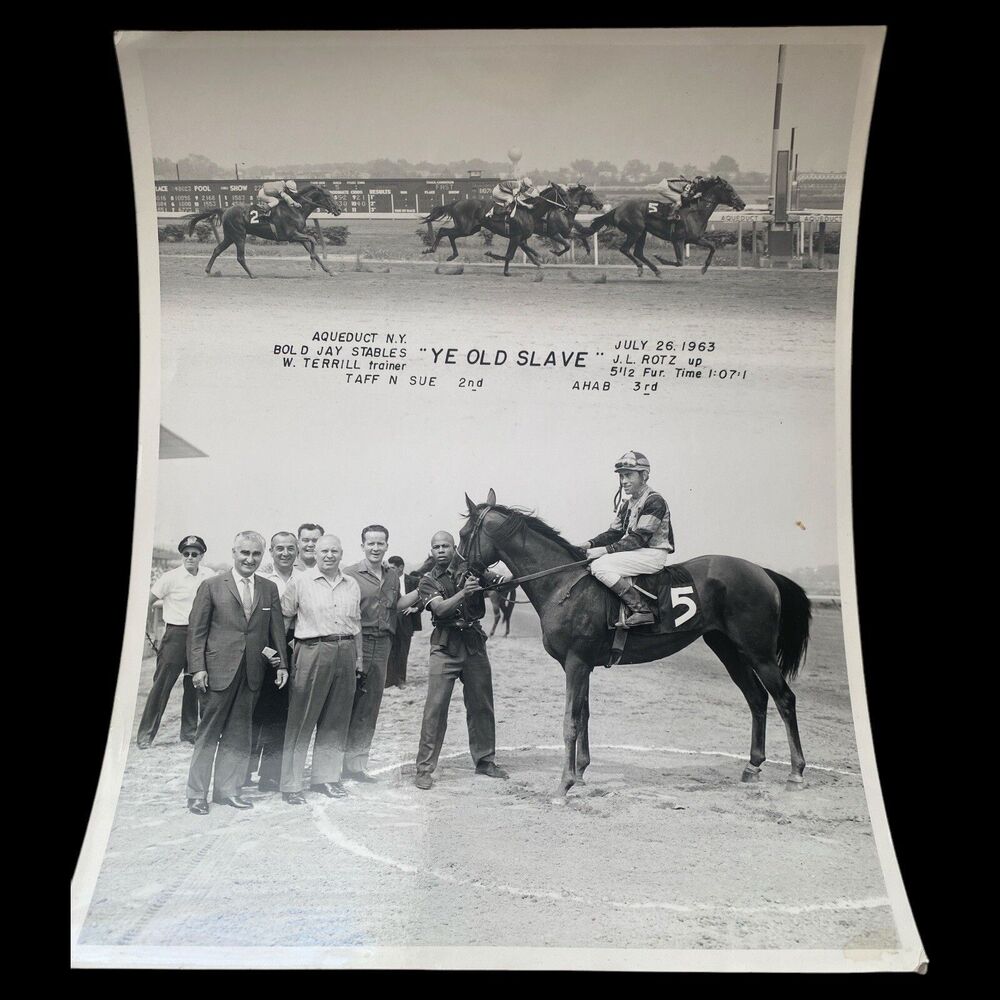 Vintage 1963 Aqueduct Racetrack Horse Racing Photo Ye Old Slave Winner’s Circle